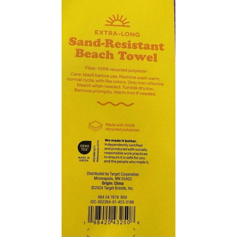 Pink Ombre XL 6ft Beach Towel, Sand Resistant 100% Recycled Polyester -Sun Squad
